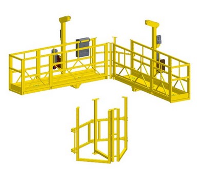 angle corner suspended gondola, with movable L leg hoist frame